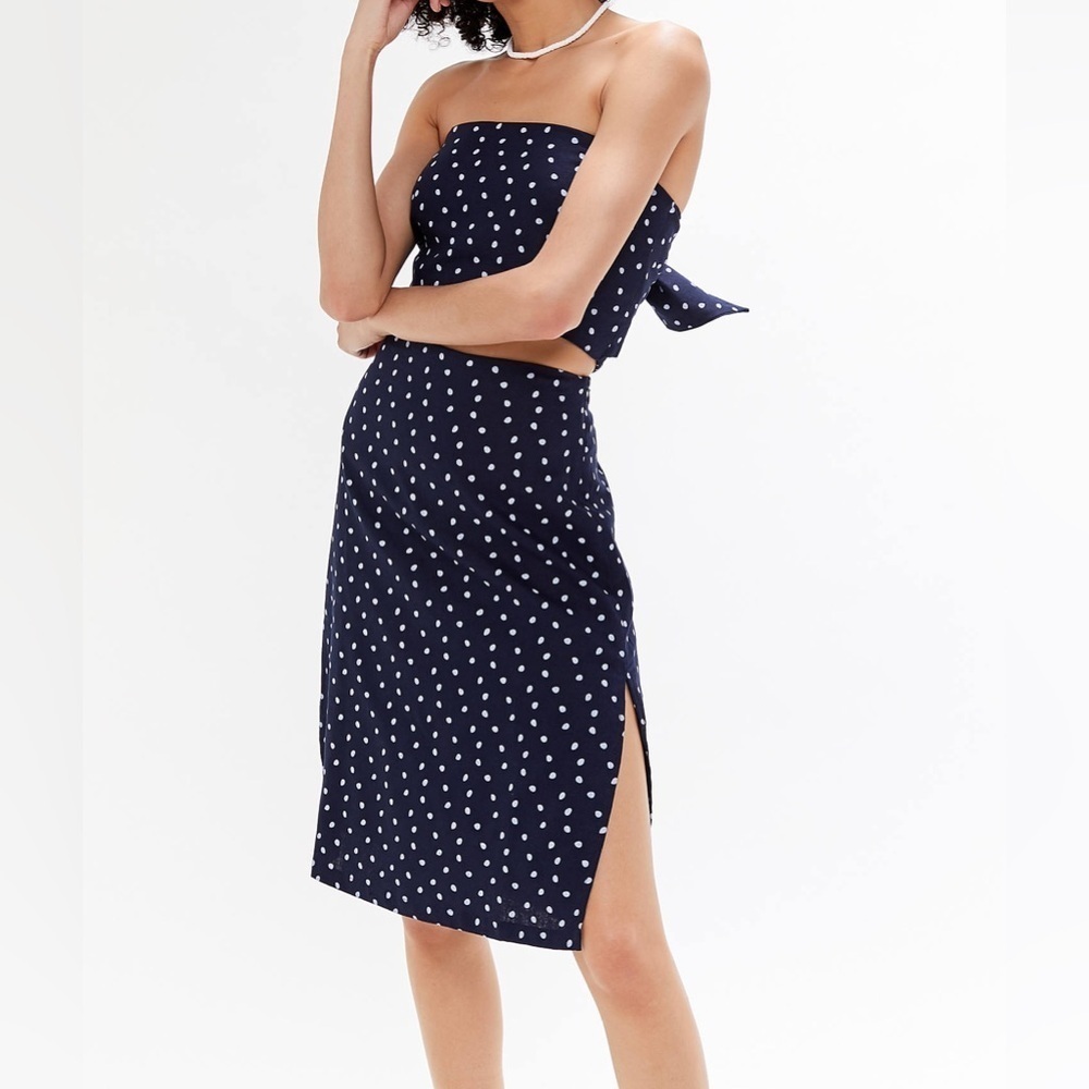 MINKPINK | Pip Polka Dot Midi Skirt | Navy Blue | Size L